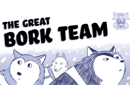 Illustration of three dogs with the title The Great Bork Game