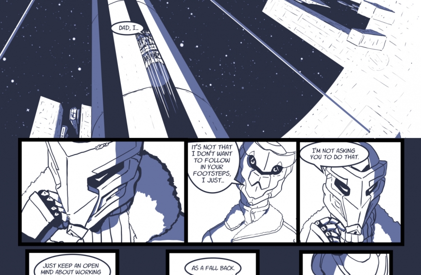 Comic panels of a robot.