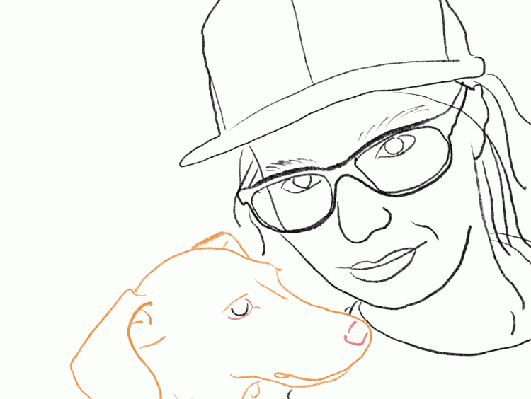 Dogmatic gif of dog licking Emily