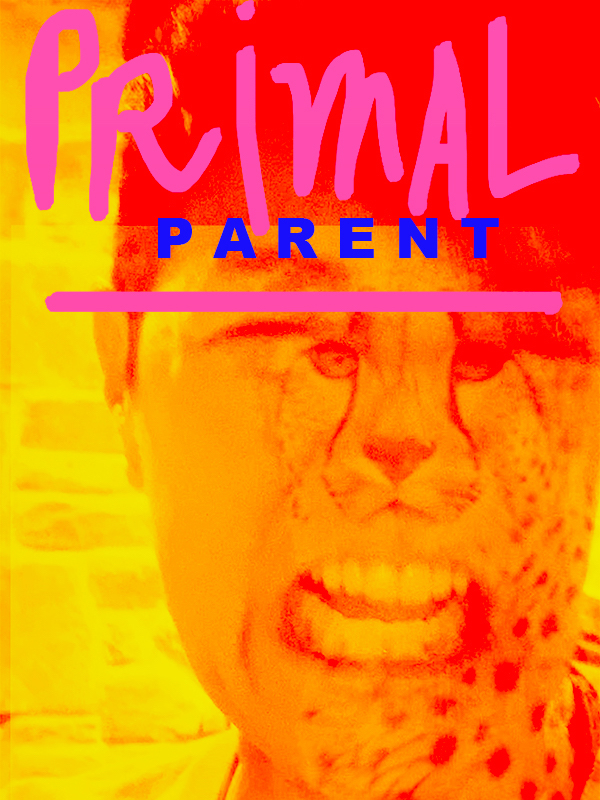 A rageful red image with a woman snarling at us. An image of a cheetah emerges from her face.